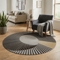 Round Geometric Design Modern Glam Polyester Rug | Mavrelo