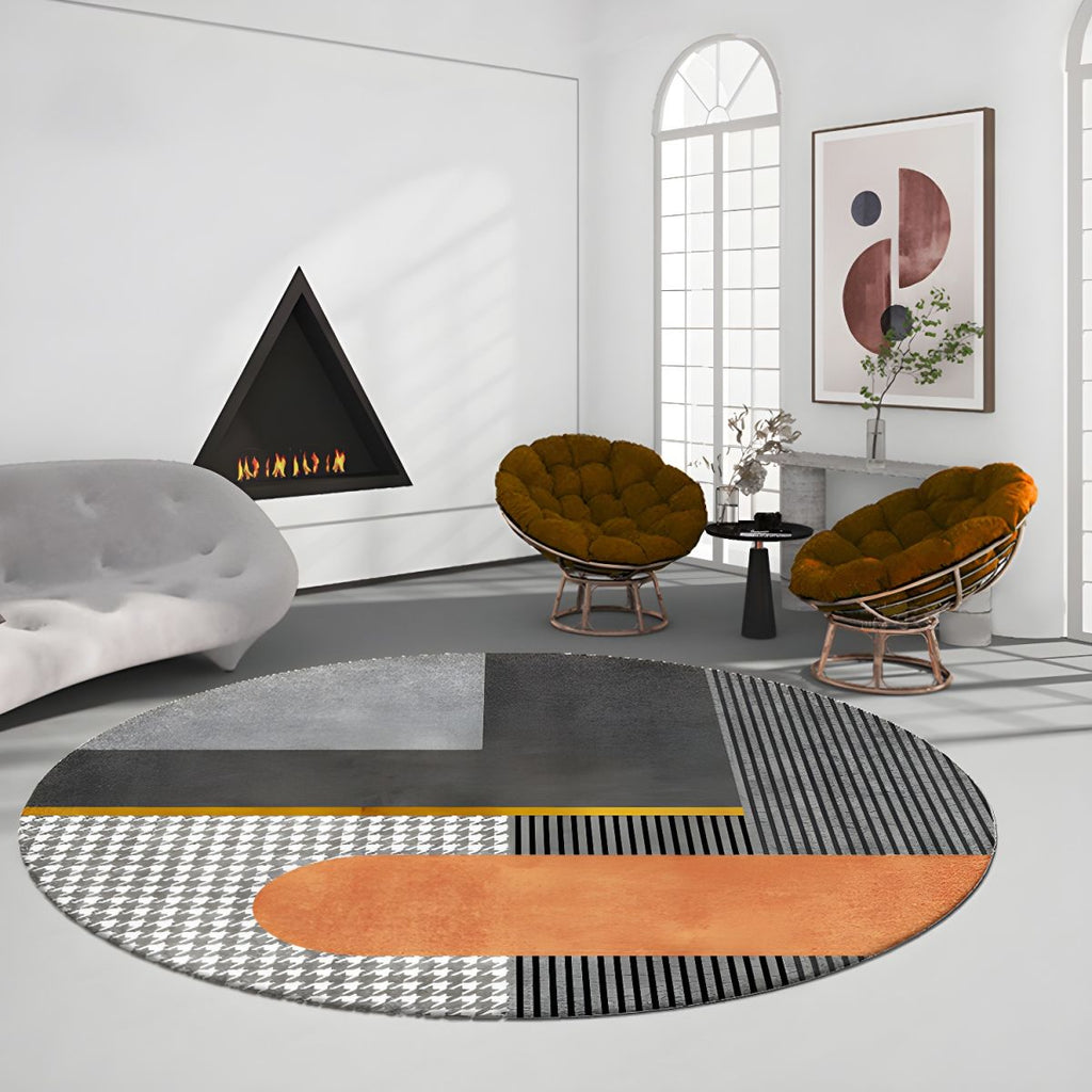 Round Geometric Pattern Glam Area Rug Contemporary Decor | Elvoria