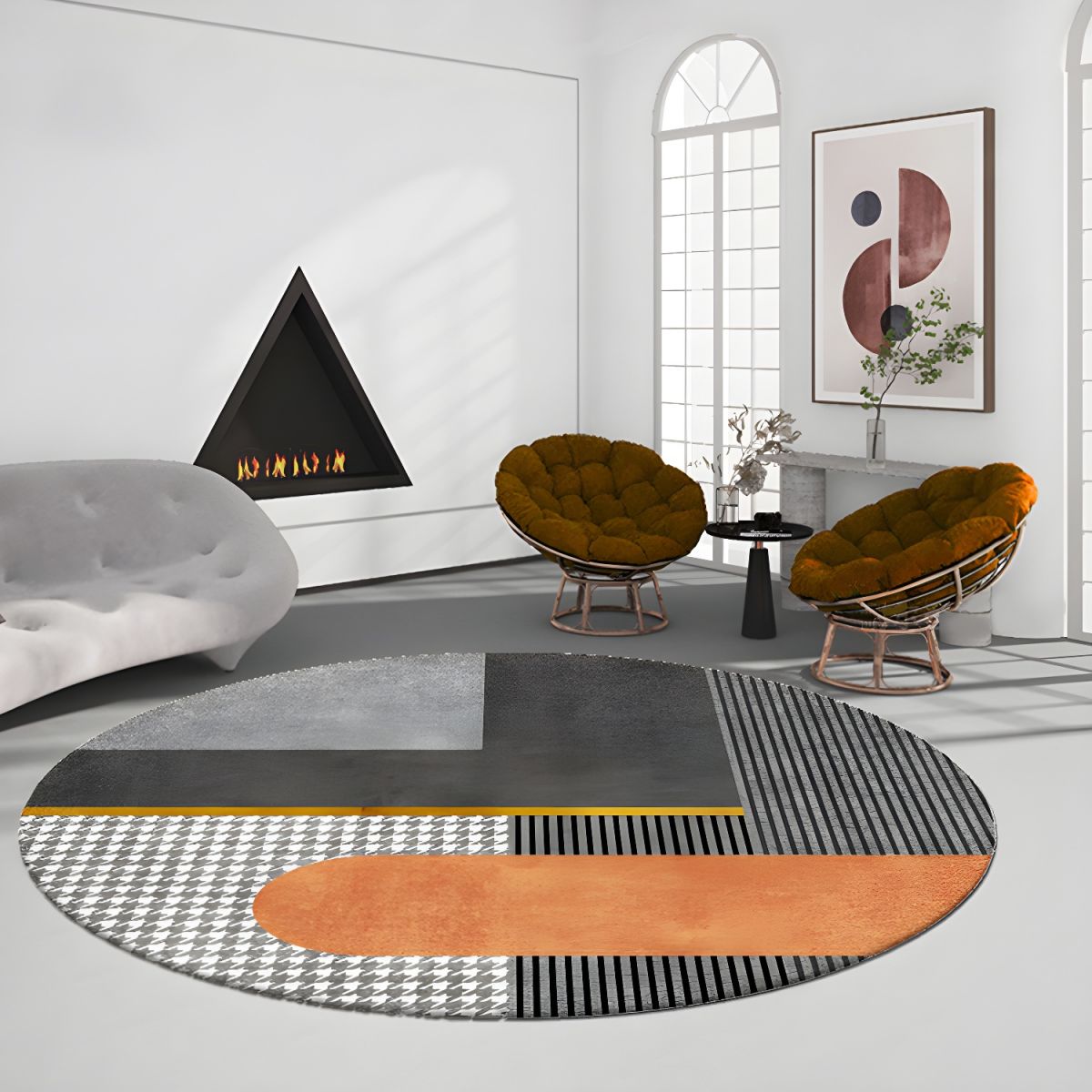 Round Geometric Pattern Glam Area Rug Contemporary Decor | Elvoria