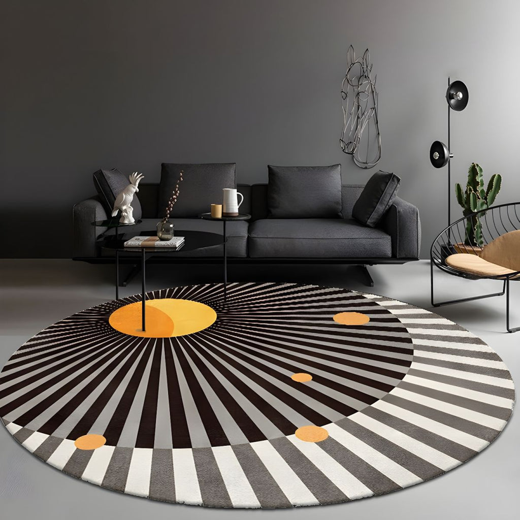 Round Geometric Pattern Modern Glam Polyester Rug | Tavrino