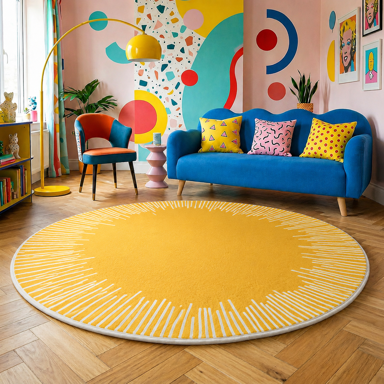 Round Geometric Polyester Area Rug Anti Slip Modern | Velthora