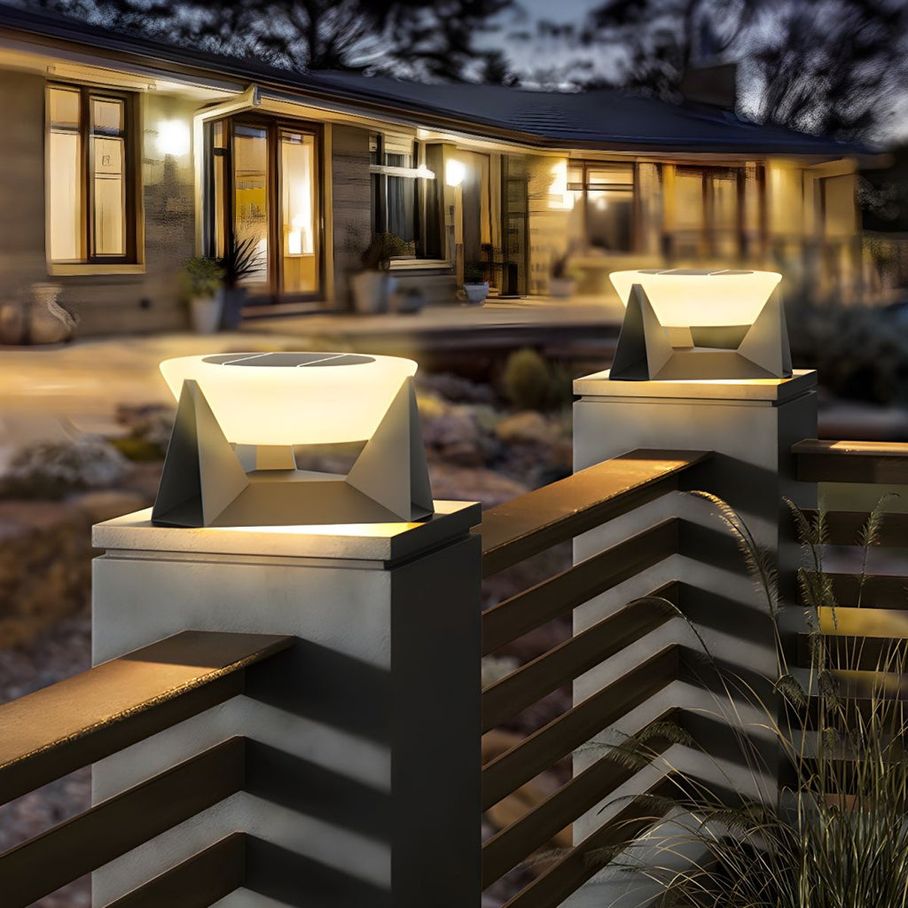 Round Metal Solar Outdoor Pillar Light | Gorvico