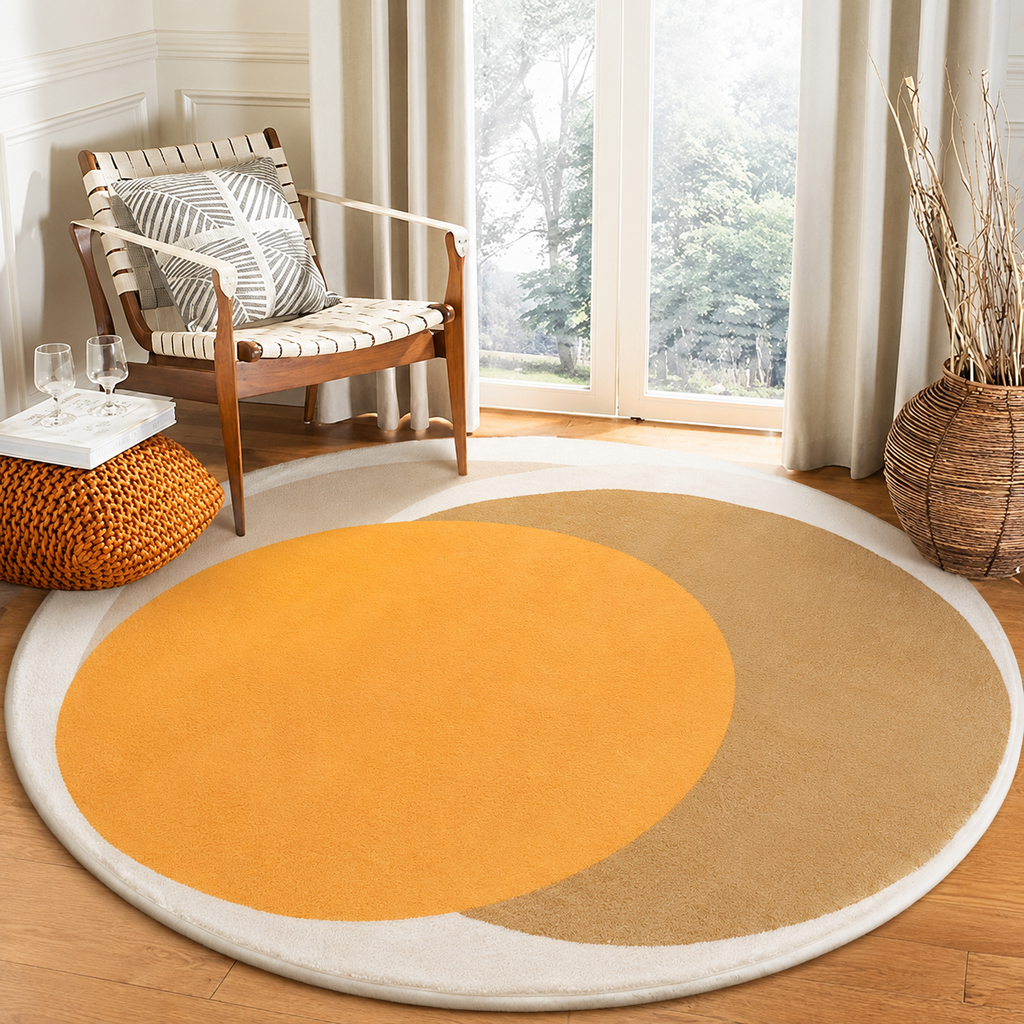 Round Polyester Rug with Anti Slip Overlapping Circles | Marenda