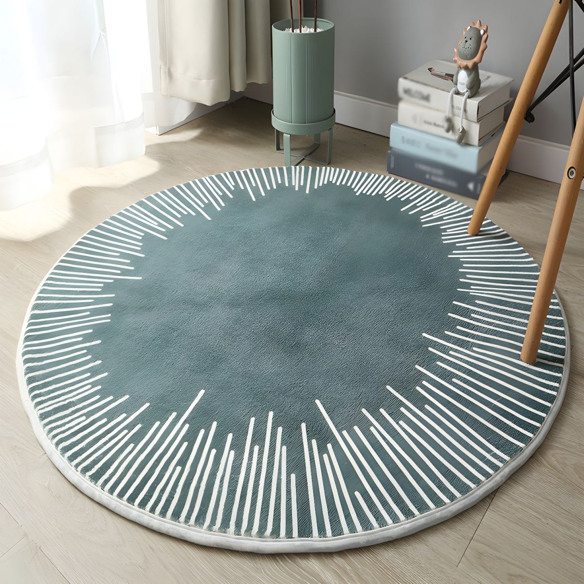 Round Polyester Rug with Geometric Anti Slip Design | Norvent