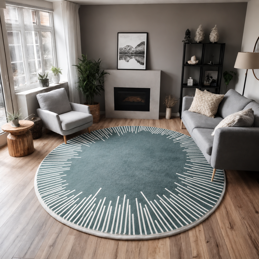 Round Polyester Rug with Geometric Anti Slip Design | Norvent