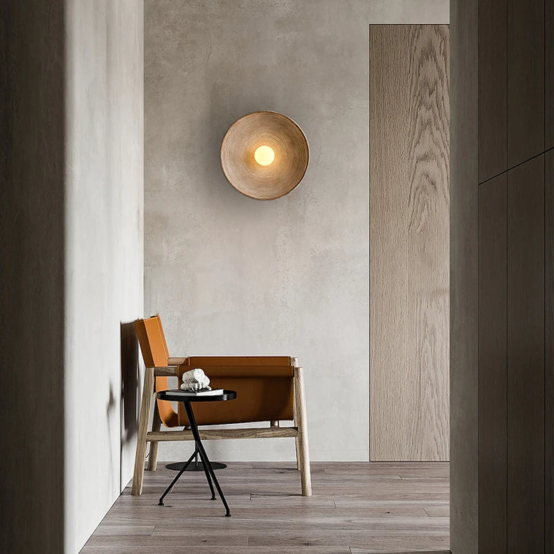 Round Resin Retro Japandi Wall Sconce Light Fixture | Hikaria
