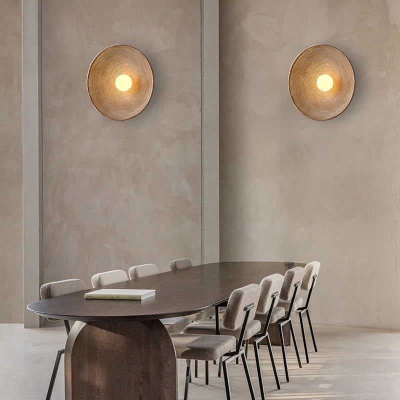 Round Resin Retro Japandi Wall Sconce Light Fixture | Hikaria