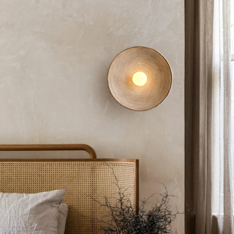 Round Resin Retro Japandi Wall Sconce Light Fixture | Hikaria
