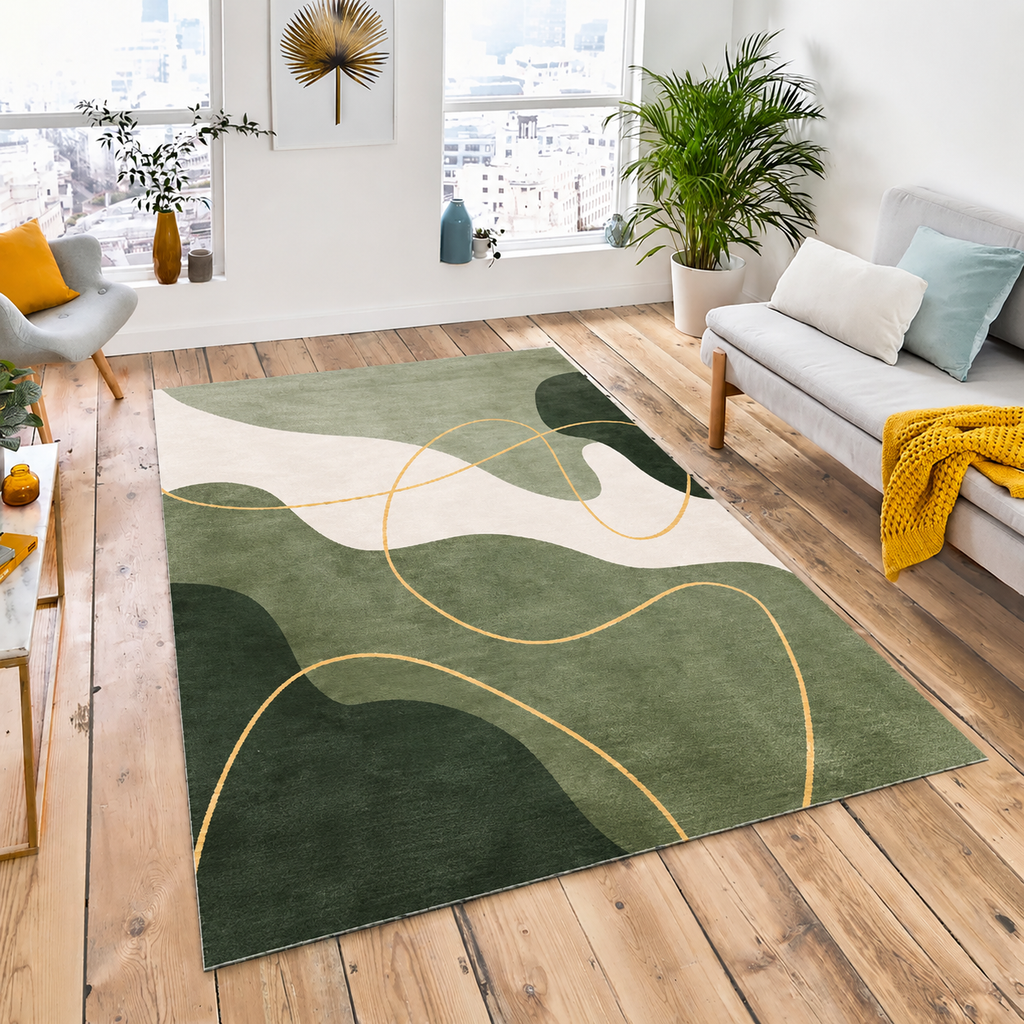Scandinavian Colour Block Polyester Area Rug Non Slip | Navelis