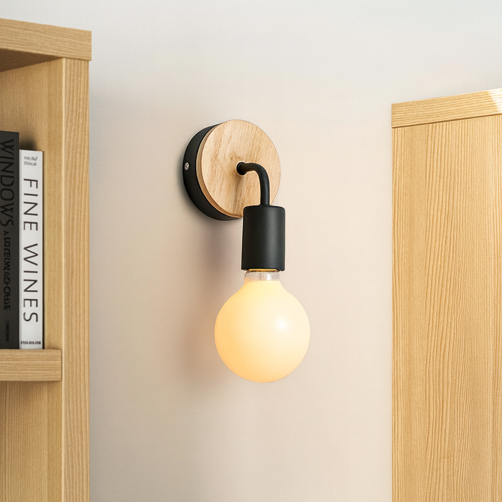 Scandinavian Wood and Metal Indoor Wall Light | Nalqor