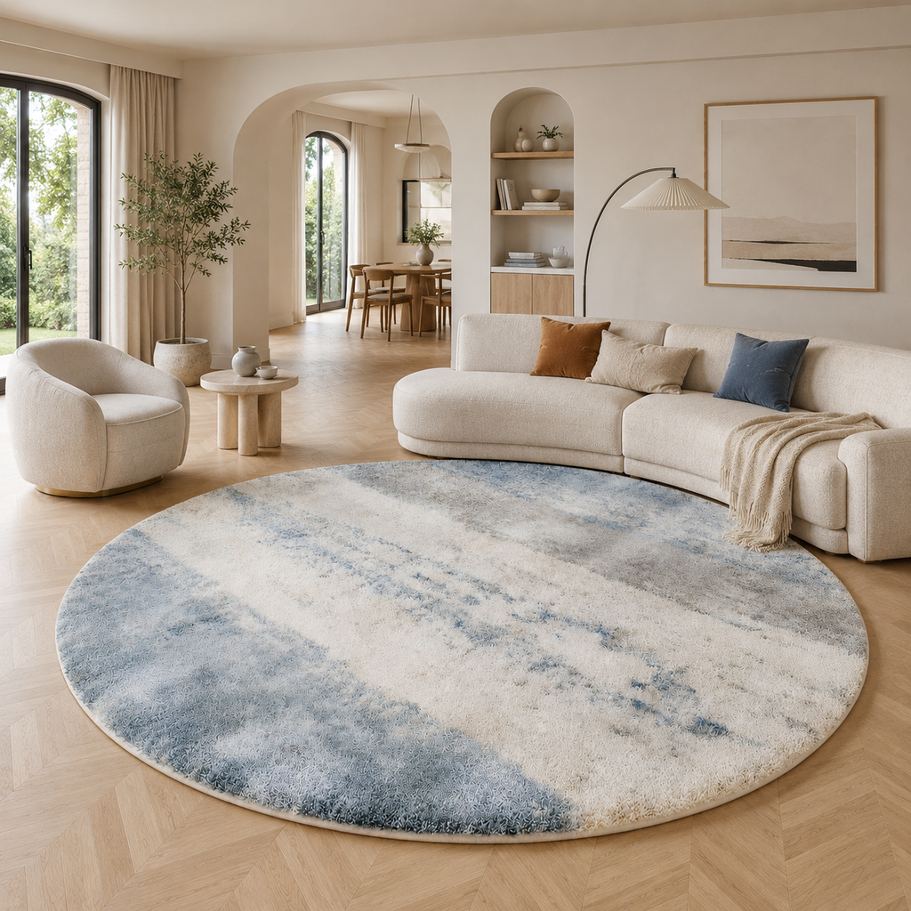 Soft Lambswool Round Rug Modern Nordic Abstract | Lavorne