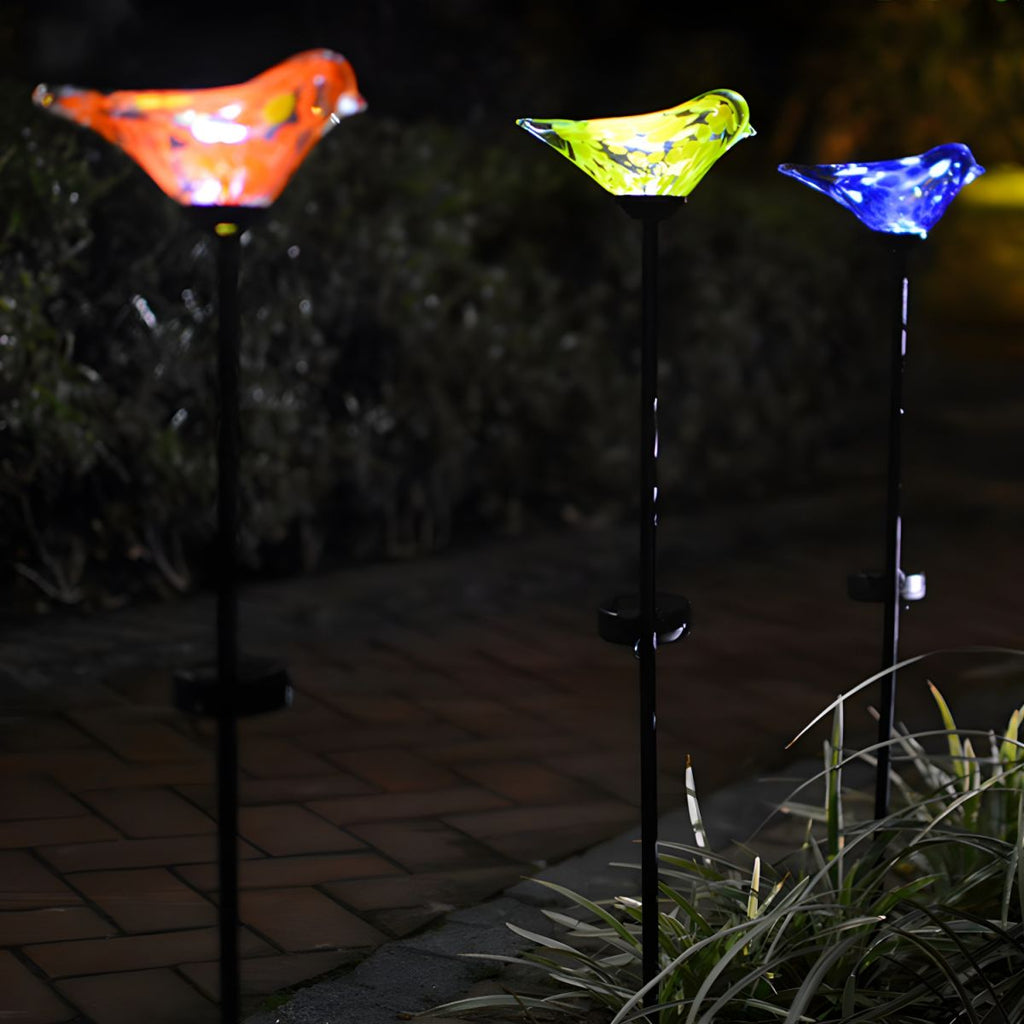 Solar Garden Stake Lamp with Glass Birds Outdoor Light | Florixa