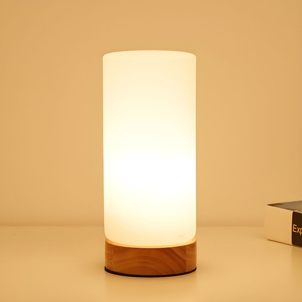 Table Lamp with Glass Cylinder Shade Wood Industrial | Calume