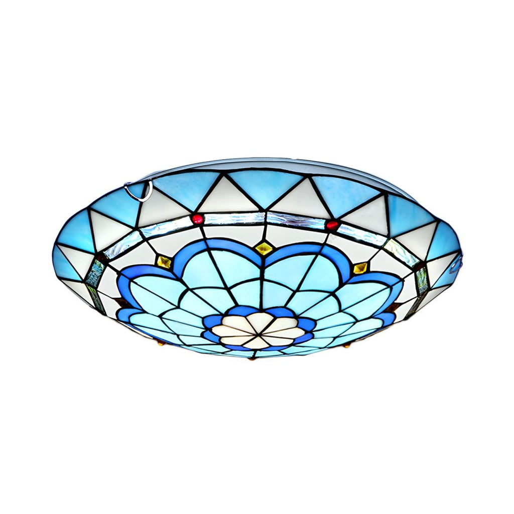Tiffany Glass Flush Mount Ceiling Light in Blue | Avenar