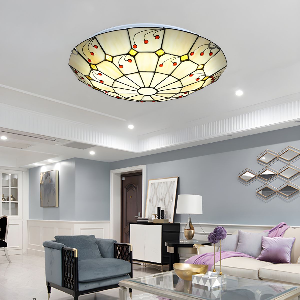 Tiffany Style Stained Glass Ceiling Light Flush Mount | Nordvae