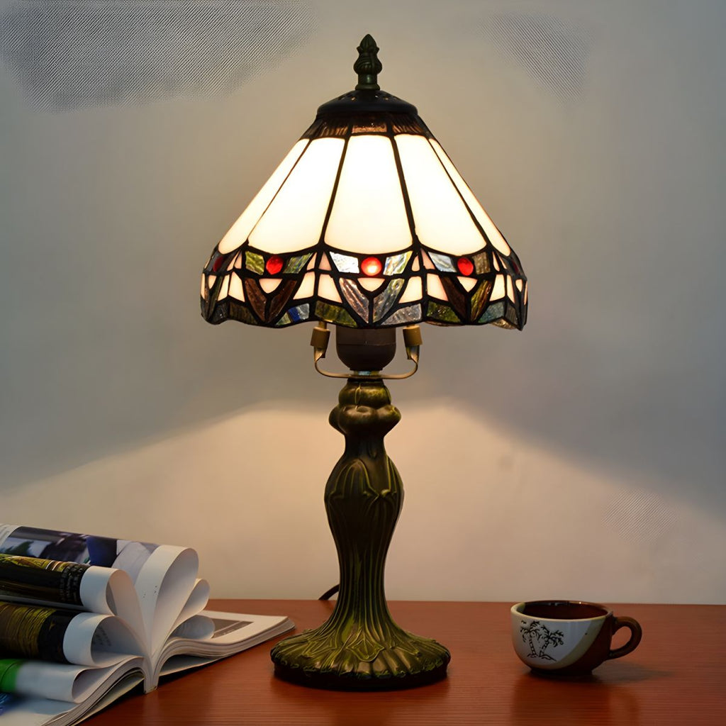 Tiffany Style Table Lamp with Conical Stained Glass Shade | Kalvino