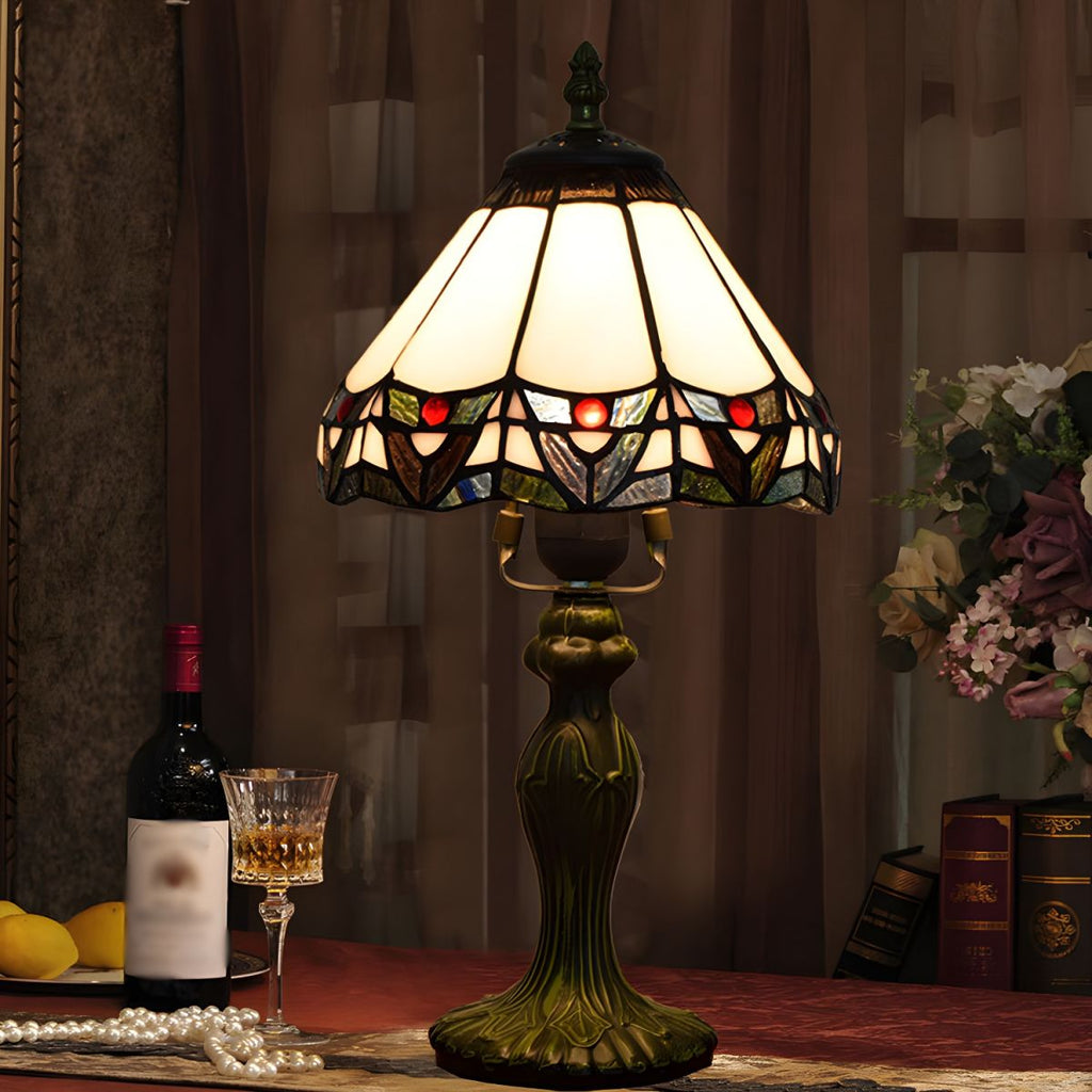 Tiffany Style Table Lamp with Conical Stained Glass Shade | Kalvino