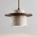 Travertine Japanese Style Pendant Light Wood Accent | Temora