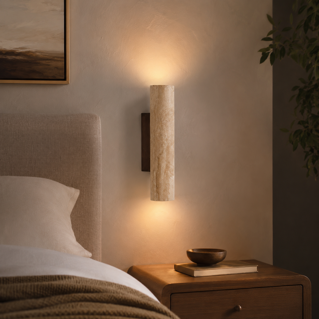 Travertine Stone Japandi Minimalist Style Wall Light | Gelvira