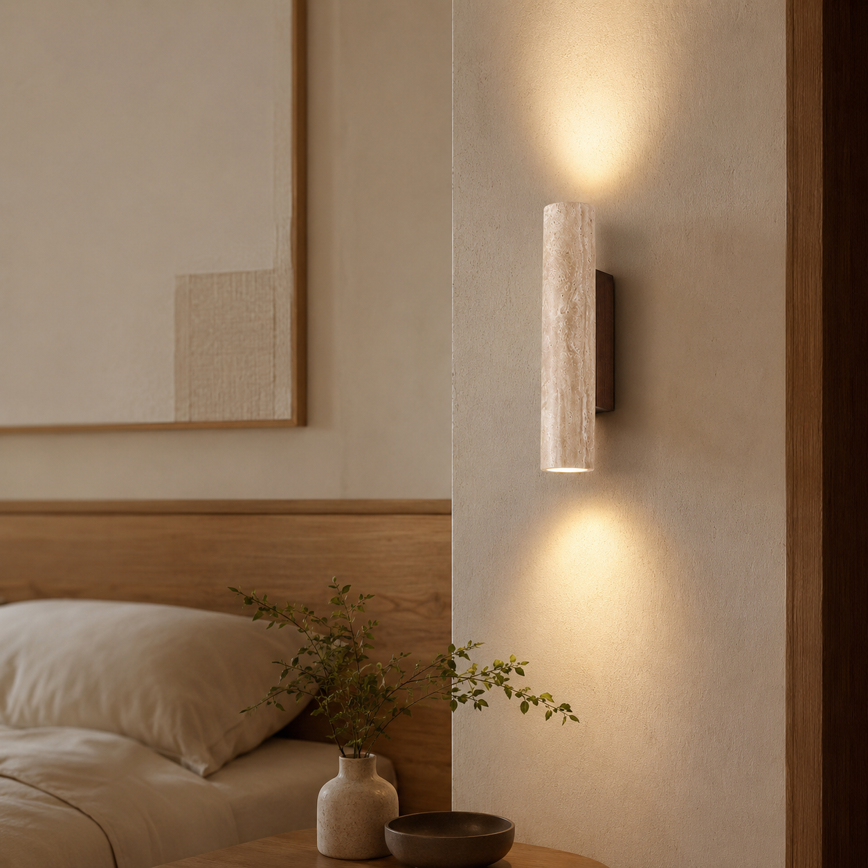 Travertine Stone Japandi Minimalist Style Wall Light | Gelvira