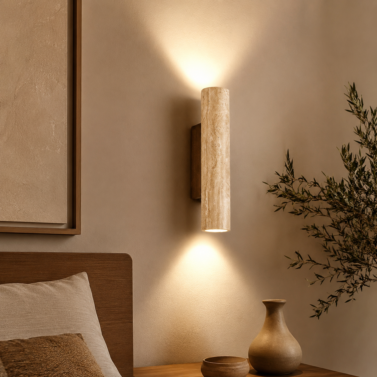 Travertine Stone Japandi Minimalist Style Wall Light | Gelvira