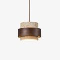 Travertine Stone Pendant Light with Walnut Accent Modern | Stonira