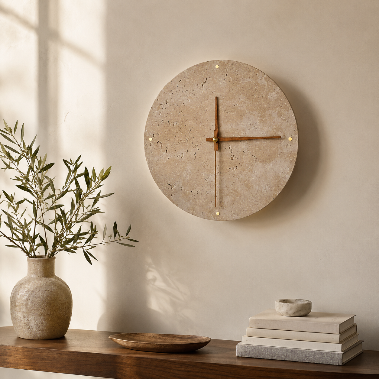 Travertine Wall Clock with Integrated LED Light | Mavello