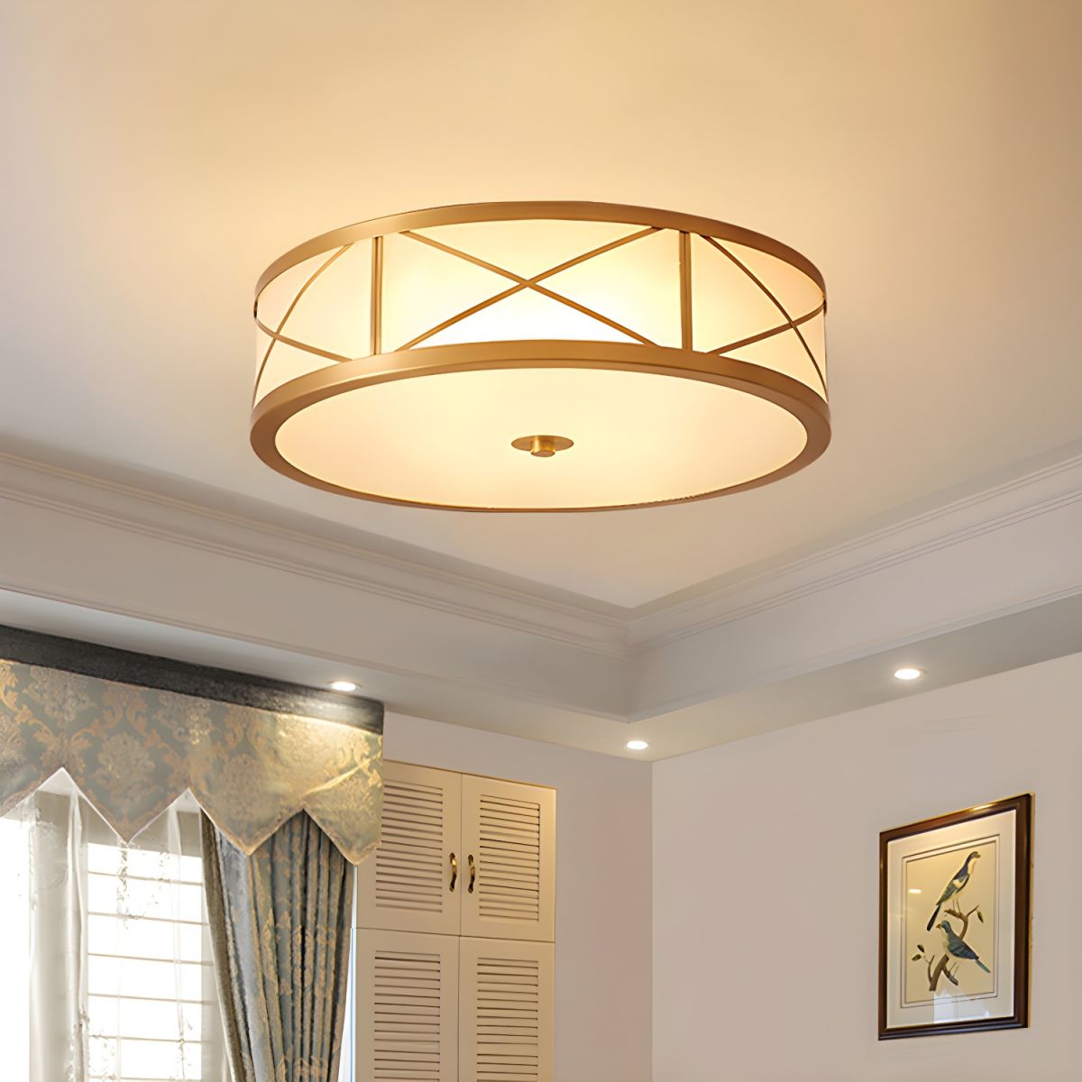 Vintage Brass Ceiling Light with Frosted Glass | Zareel