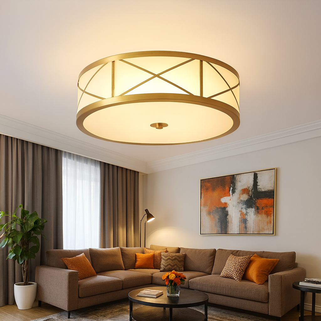 Vintage Brass Ceiling Light with Frosted Glass | Zareel