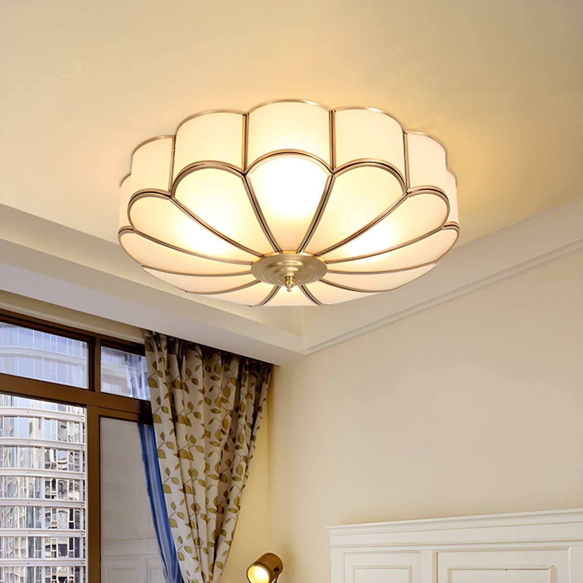 Vintage Brass Frosted Glass Flush Ceiling Light | Vireve