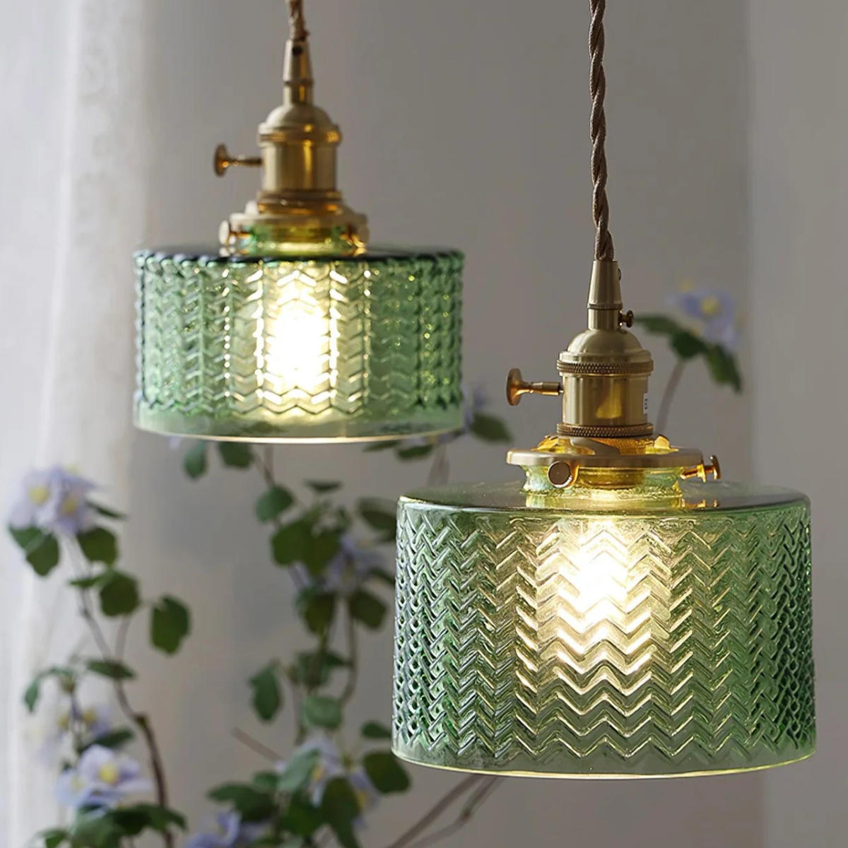 Vintage Glass Ceiling Pendant Lamp with Brass Finish | Lumorae