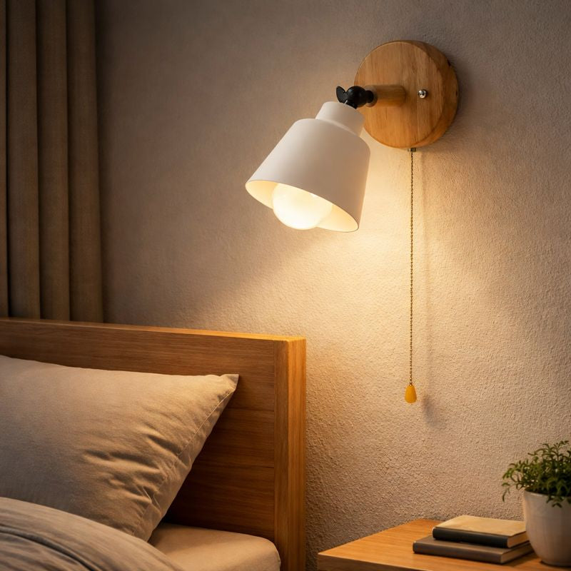 Wood Metal Pull Chain Scandinavian Wall Light | Nordlyn