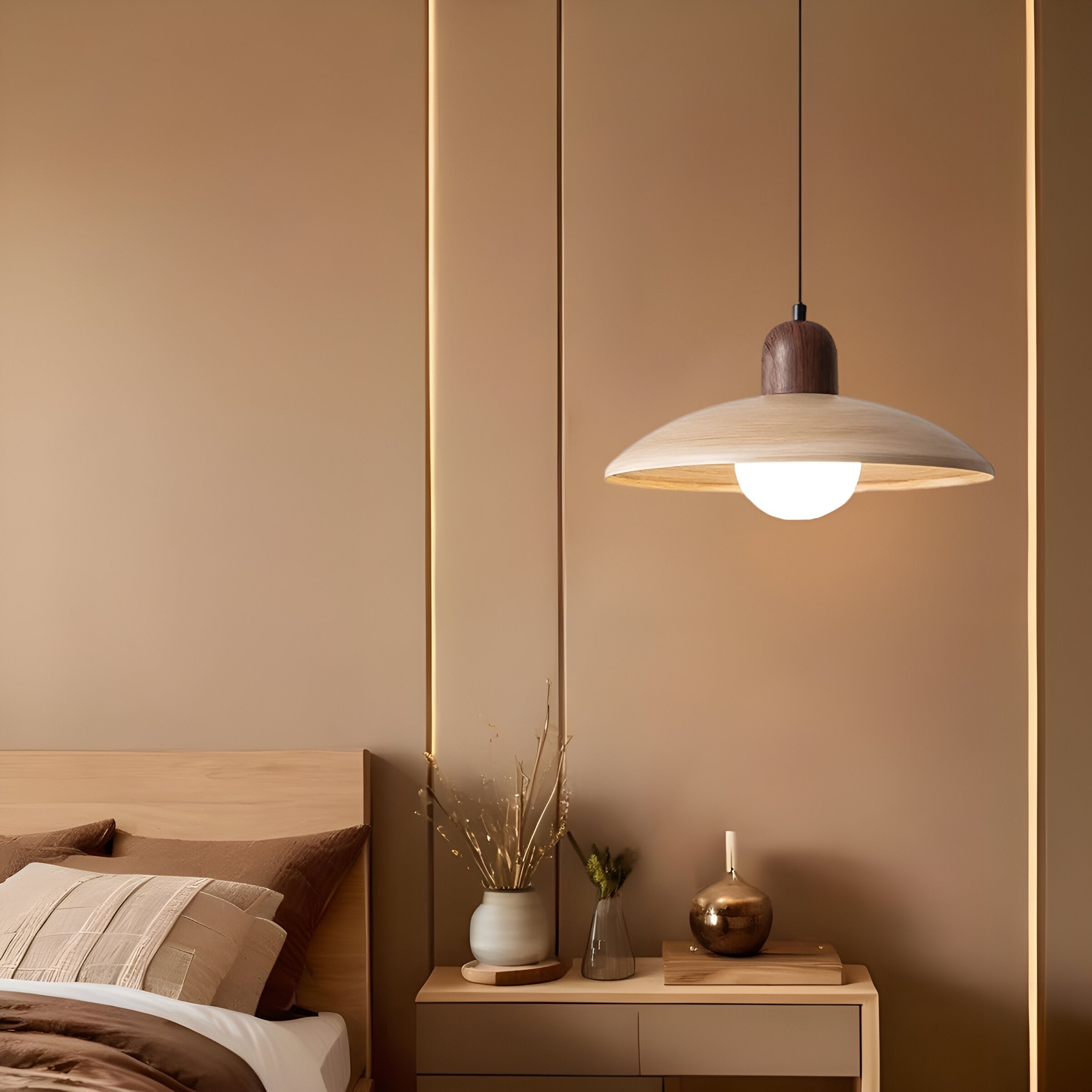 Walnut Finish Wabi Sabi Pendant Light Japanese Style | Novelle