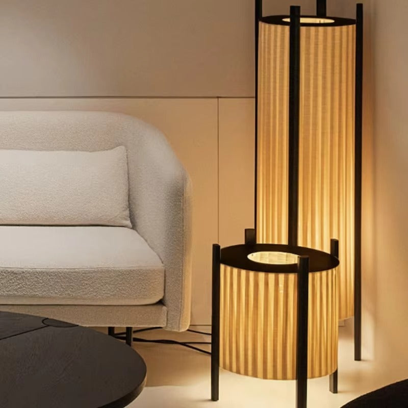 Wood Grid Floor Lamp with Fabric Shade Wabi Sabi | Lelrixo