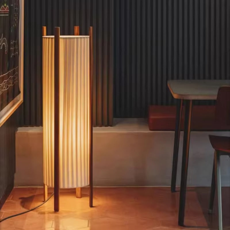 Wood Grid Floor Lamp with Fabric Shade Wabi Sabi | Lelrixo