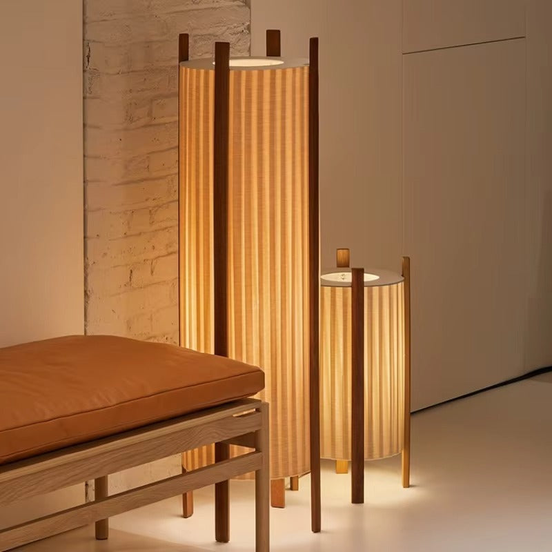 Wood Grid Floor Lamp with Fabric Shade Wabi Sabi | Lelrixo