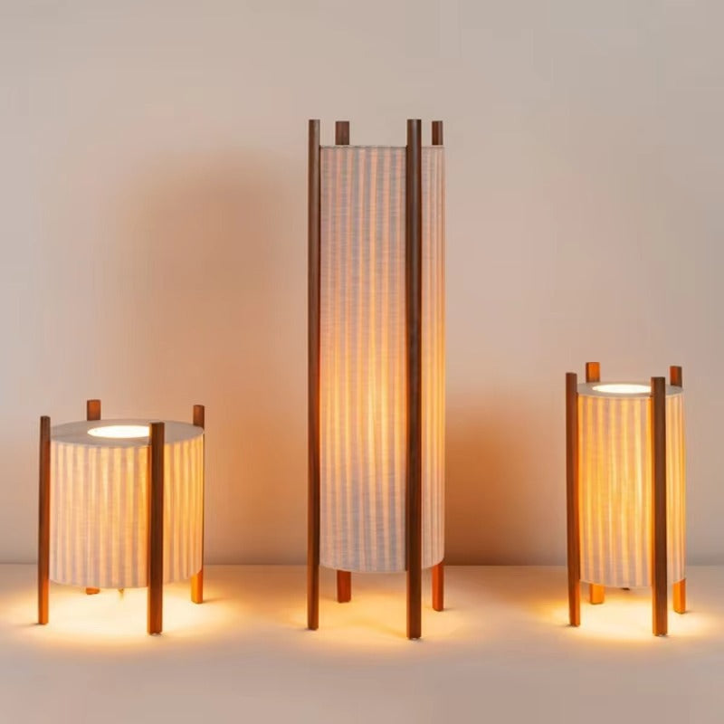 Wood Grid Floor Lamp with Fabric Shade Wabi Sabi | Lelrixo