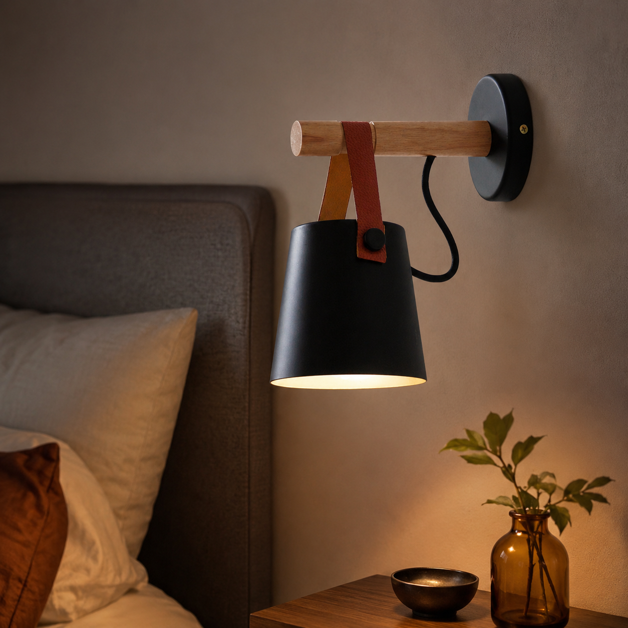 Wooden Scandinavian LED Wall Light with Shade | Woodlyn