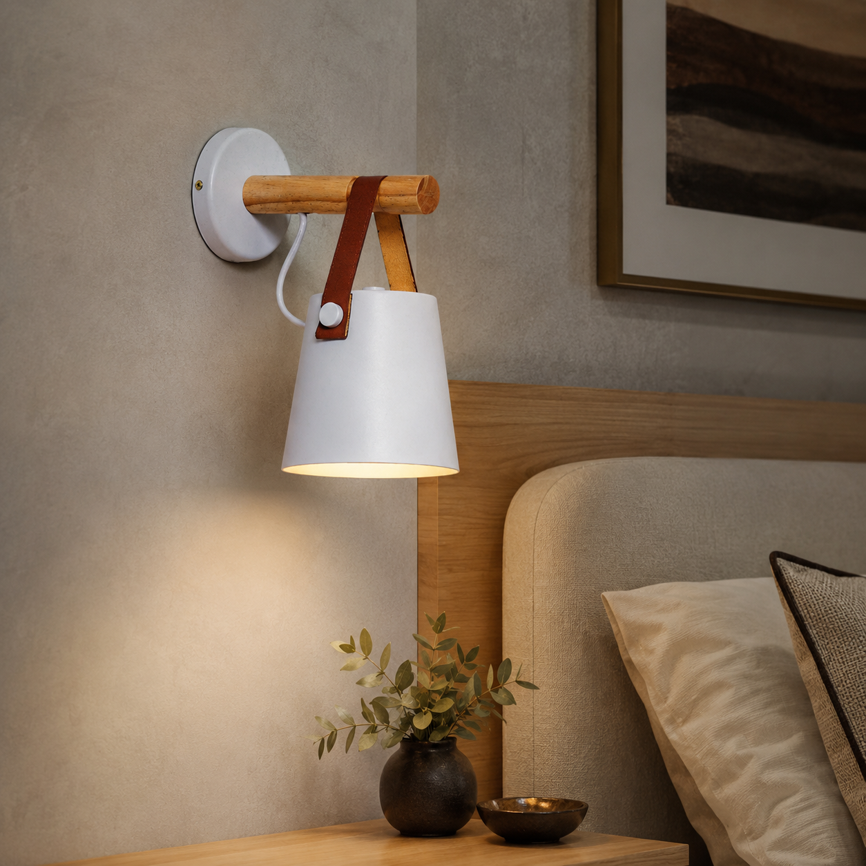 Wooden Scandinavian LED Wall Light with Shade | Woodlyn